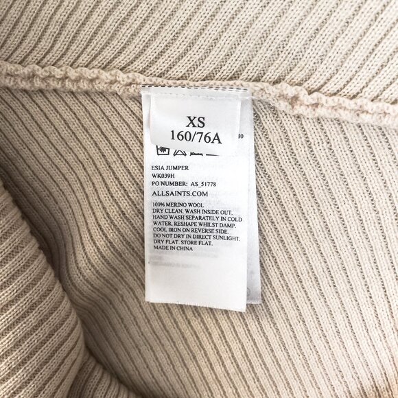 ALLSAINTS Esia Sweater, Cream, 100% Merino Wool, Size XS - Picture 5 of 5